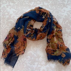Fall Orange and Blue Floral OS Scarf